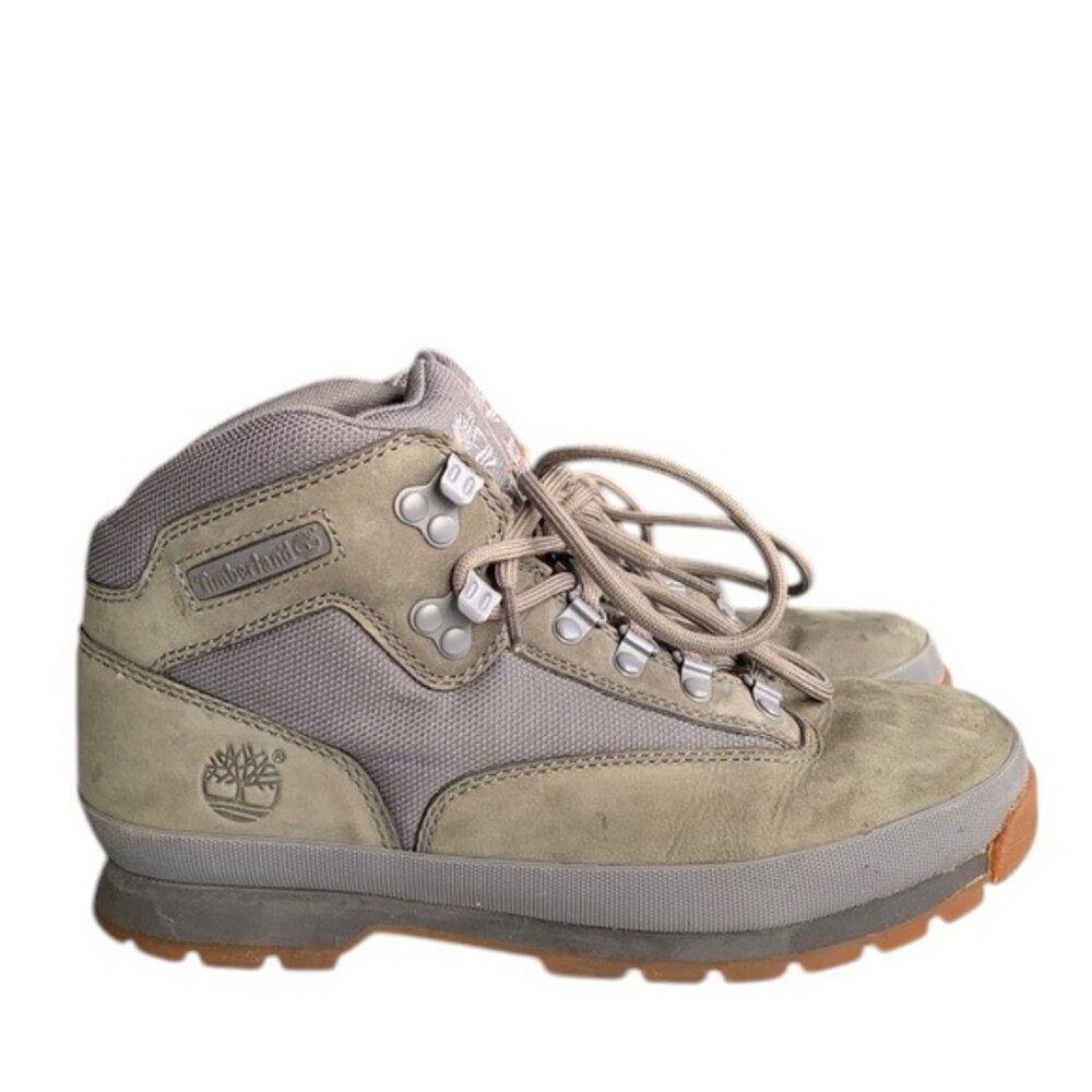 Timberland Euro Hiker‎ Boots Mens 9.5M Gray Leather Canvas ReBOTL Trail Outdoor